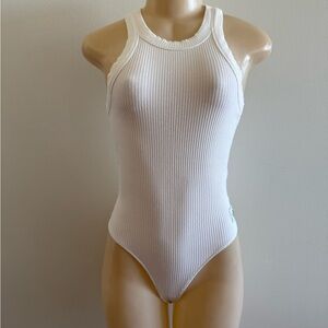 Calvin Klein Jeans White Ribbed Tank Top Bodysuit Size Small